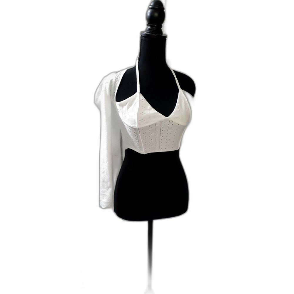 Shien Women's White Crop Top Blouse Size S # 153